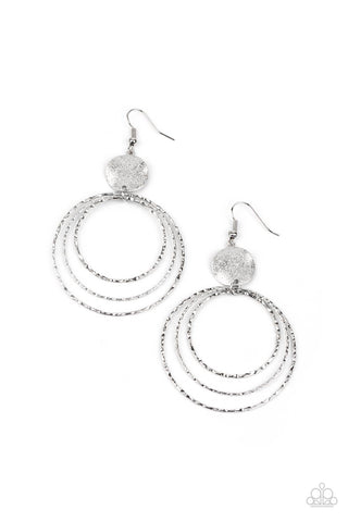 Universal Rehearsal - Paparazzi - Silver Disc Hammered Rings Earrings