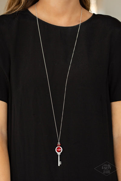 Unlock Every Door - Paparazzi - Red Moonstone Key Pendant Necklace