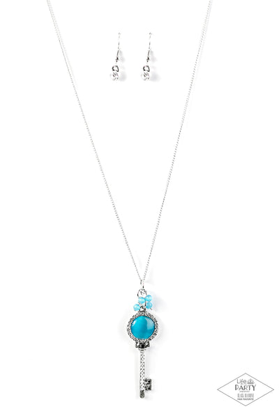 Unlock Every Door - Paparazzi - Blue Moonstone Key Necklace