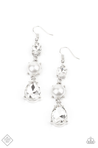 Unpredictable Shimmer - Paparazzi - White Teardrop Gem and Pearl Earrings