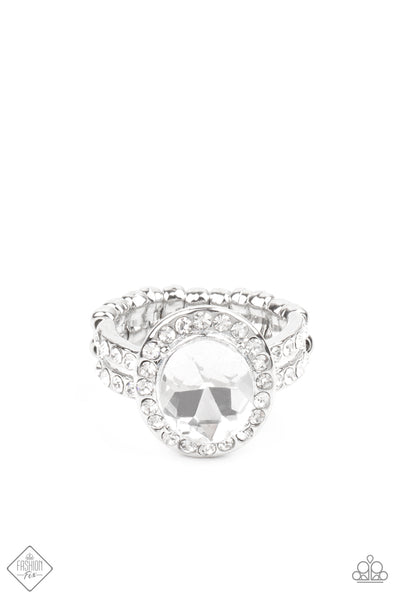 Unstoppable Sparkle - Paparazzi - White Rhinestone Oval Gem Ring