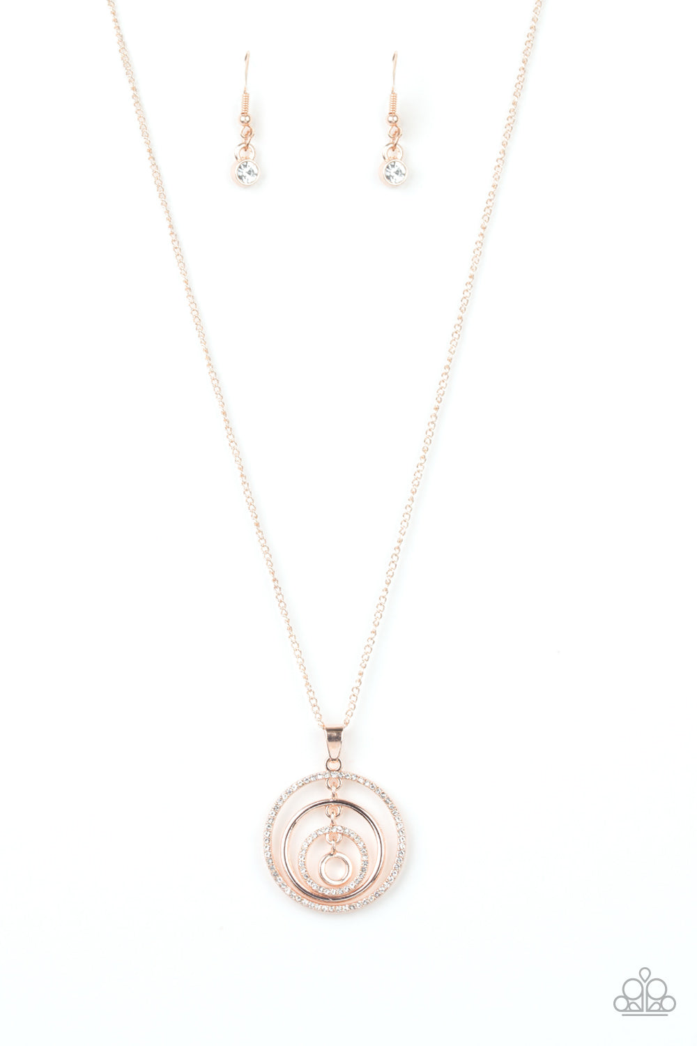 Upper East Side - Paparazzi - Rose Gold Circle Rhinestone Pendant Necklace