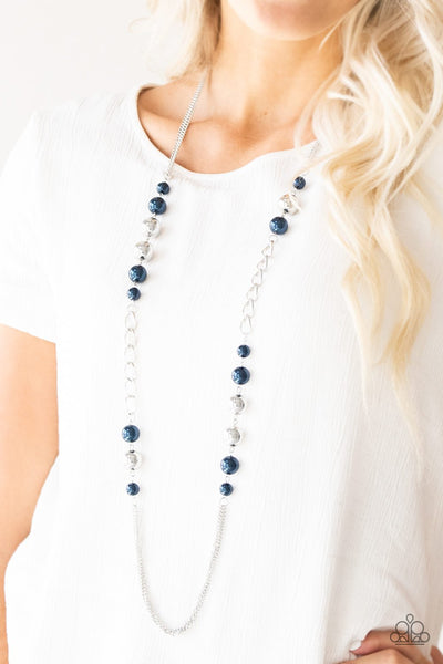 Uptown Talker - Paparazzi - Blue Pearl and Silver Bead Necklace