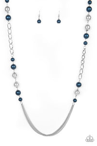 Uptown Talker - Paparazzi - Blue Pearl and Silver Bead Necklace