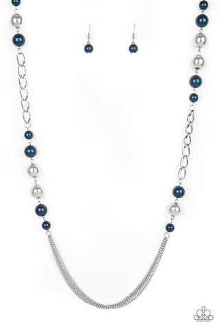 Uptown Talker - Paparazzi - Blue Pearl and Silver Bead Necklace