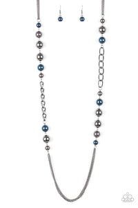 Uptown Talker - Paparazzi - Gunmetal and Navy Blue Pearl Bead Necklace