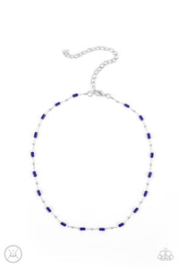 Urban Expo - Paparazzi - Blue Bead Silver Choker Necklace