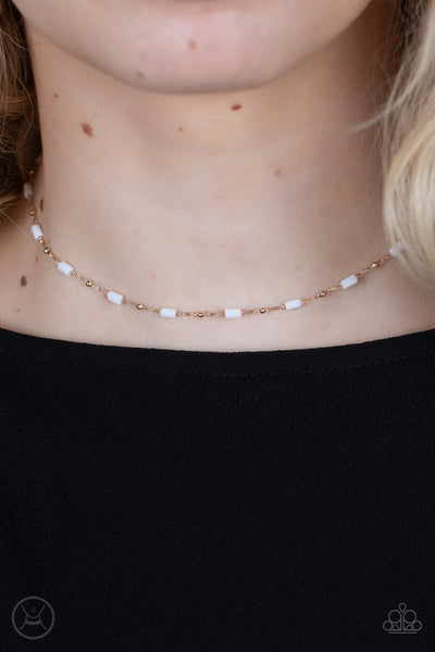 Urban Expo - Paparazzi - Gold and White Bead Choker Necklace