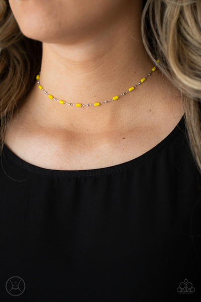 Urban Expo - Paparazzi - Yellow Bead Silver Choker Necklace