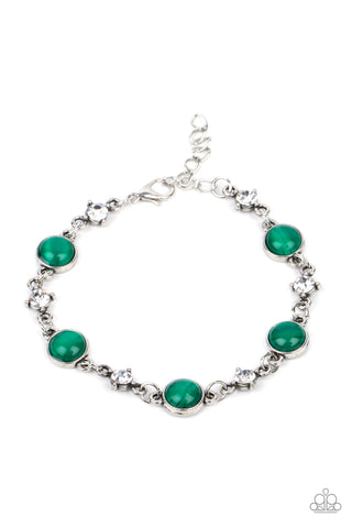 Use Your ILLUMINATION - Paparazzi - Green Cat's Eye Moonstone White Rhinestone Clasp Bracelet