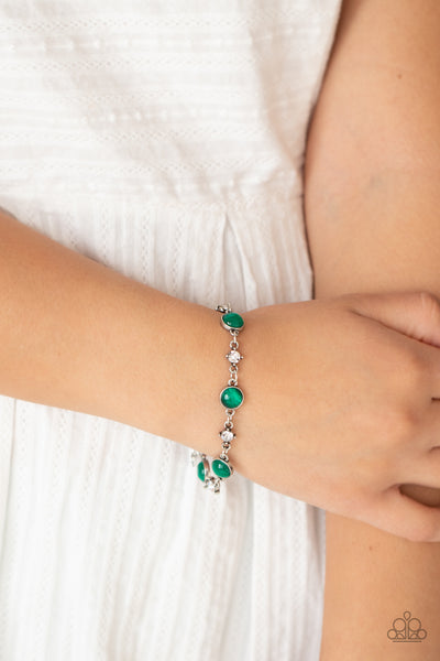 Use Your ILLUMINATION - Paparazzi - Green Cat's Eye Moonstone White Rhinestone Clasp Bracelet