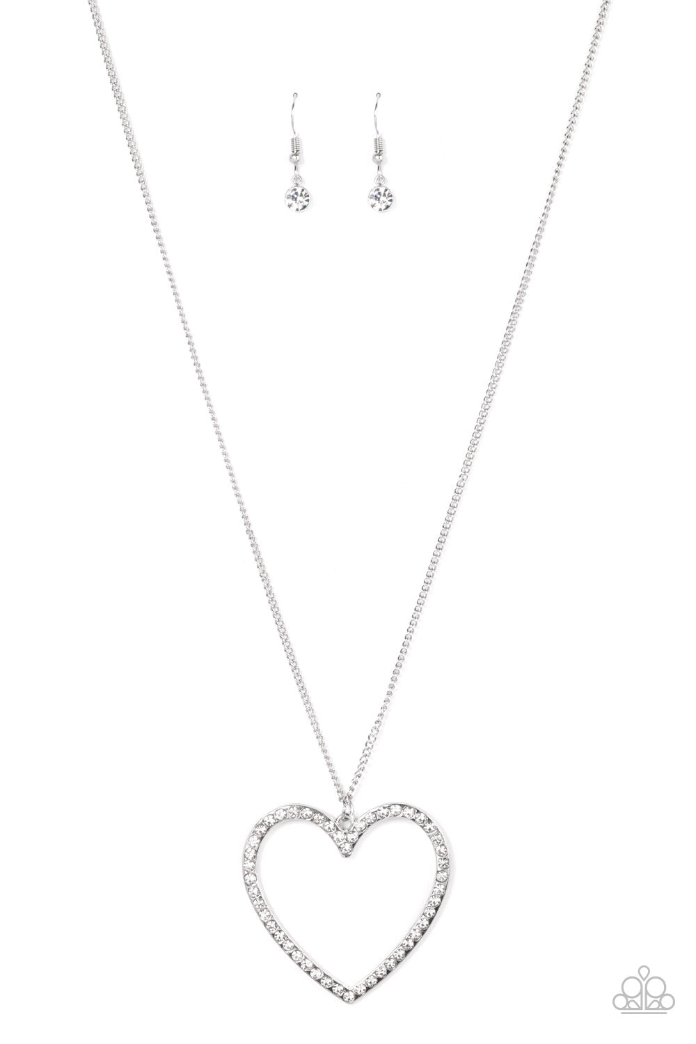 Va-Va-VALENTINE - Paparazzi - White Rhinestone Heart Pendant Necklace