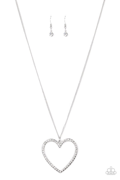 Va-Va-VALENTINE - Paparazzi - White Rhinestone Heart Pendant Necklace