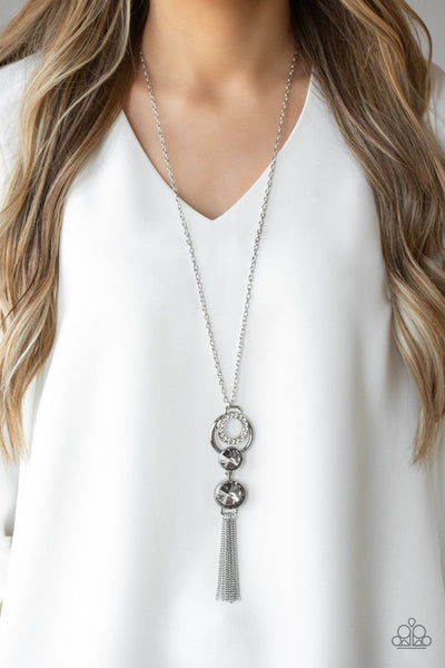 Very Fort-YOU-nate - Paparazzi - Silver Smoky Gem Tassel Necklace