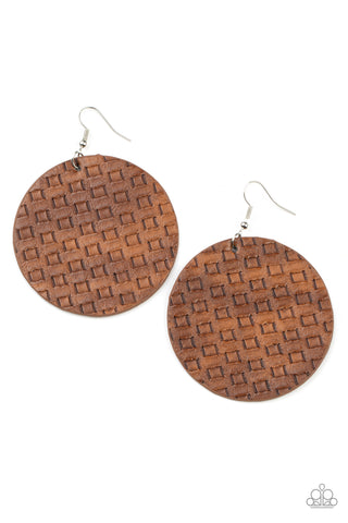WEAVE Me Out Of It - Paparazzi - Brown Woven Leather Circular Earrings
