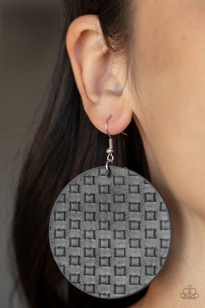 WEAVE Me Out Of It - Paparazzi - Silver Gray Woven Leather Earrings