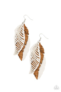 WINGING Off The Hook - Paparazzi - White Feather Leather and Cork Earrings