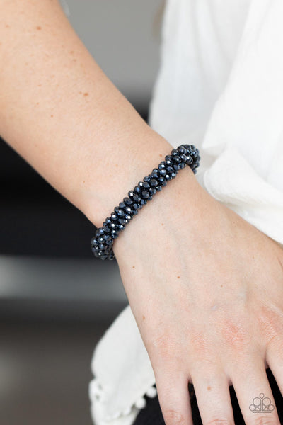 Wake Up and Sparkle - Paparazzi - Blue Metallic Bead Stretchy Bracelet