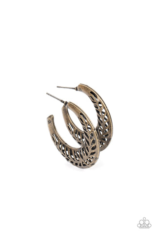 Wanderlust Wilderness - Paparazzi - Brass Leaf Cut Out Hoop Earrings