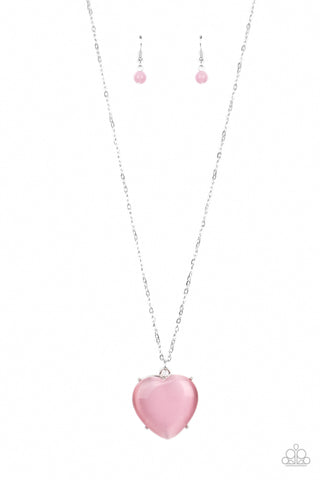 Warmhearted Glow - Paparazzi - Pink Cat's Eye Moonstone Heart Pendant Necklace