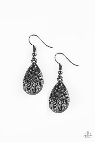 Western Wisteria - Paparazzi - Black Gunmetal Filigree Teardrop Earrings