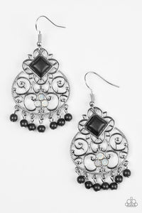 Western Wonder - Paparazzi - Black Stone Filigree Fringe Earrings