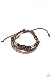 Where To Next? - Paparazzi - Multi Leather Wooden Bead Urban Sliding Knot Bracelet