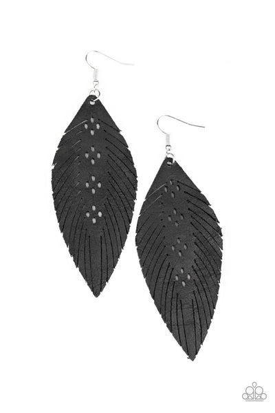 Wherever The Wind Takes Me - Paparazzi - Black Feather Leather Earrings