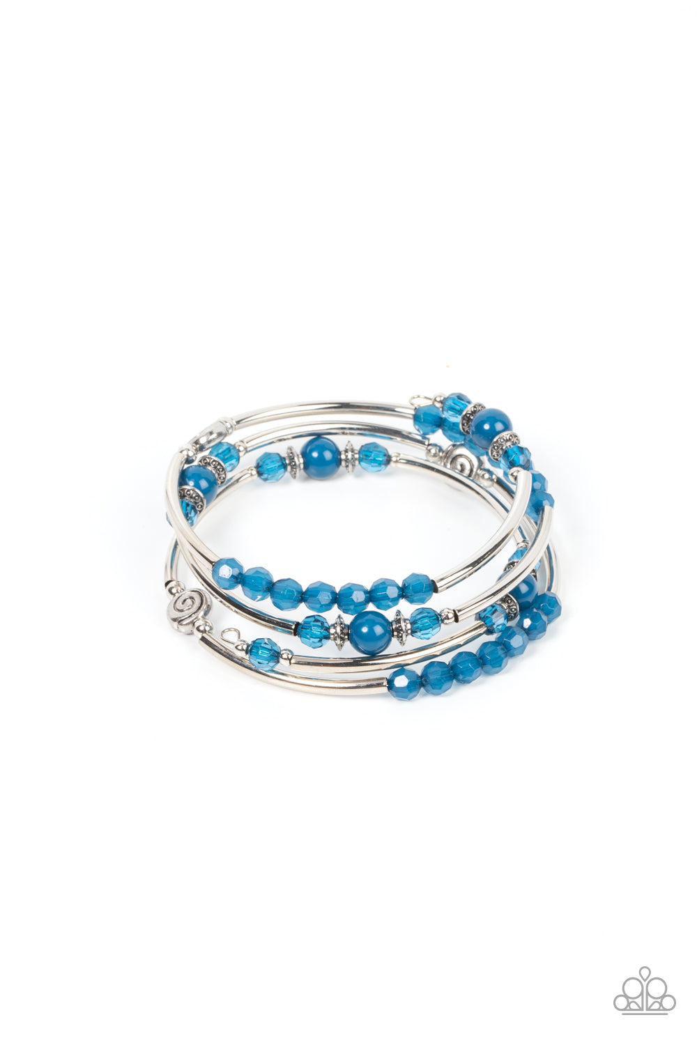 Whimsically Whirly - Paparazzi - Blue and Silver Bead Coil Bracelet
