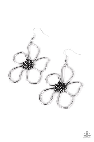 Wildflower Walkway - Paparazzi - Silver Flower Earrings