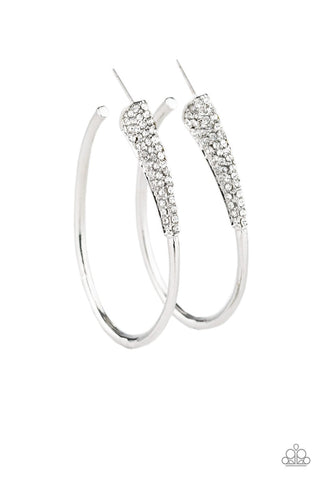 Winter Ice - Paparazzi - White Rhinestone Silver Hoop Earrings