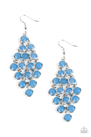 With All DEW Respect - Paparazzi - Blue Gem Circle Cascade Silver Earrings