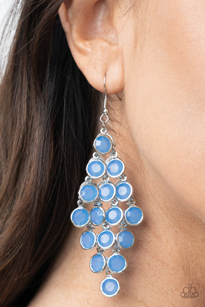 With All DEW Respect - Paparazzi - Blue Gem Circle Cascade Silver Earrings