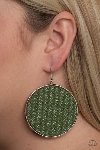 Wonderfully Woven - Paparazzi - Green Twine Woven Disc Earrings