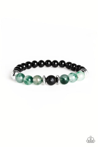 World Peace - Paparazzi - Green Stone Bead Urban Stretchy Bracelet