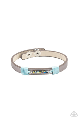 Worth The Hype - Paparazzi - Blue Iridescent Cube Bead Silver Leather Snap Bracelet