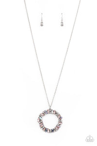 Wreathed in Pink - Paparazzi - Pink and Iridescent Rhinestone Circle Pendant Necklace