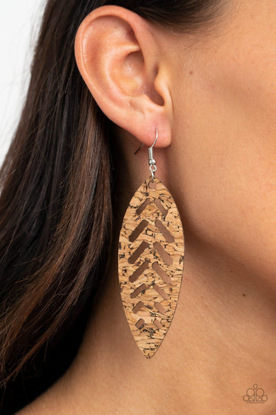 You're Such A CORK - Paparazzi - Brown Cork Leaf Earrings