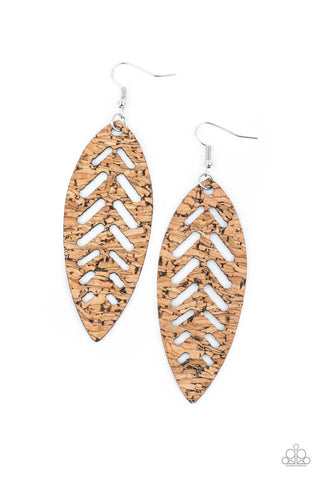 You're Such A CORK - Paparazzi - Brown Cork Leaf Earrings