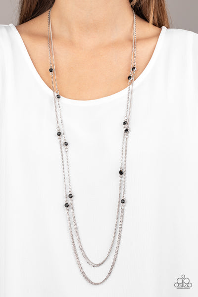 Sparkle Of The Day - Paparazzi - Black Rhinestone Silver Layered Necklace