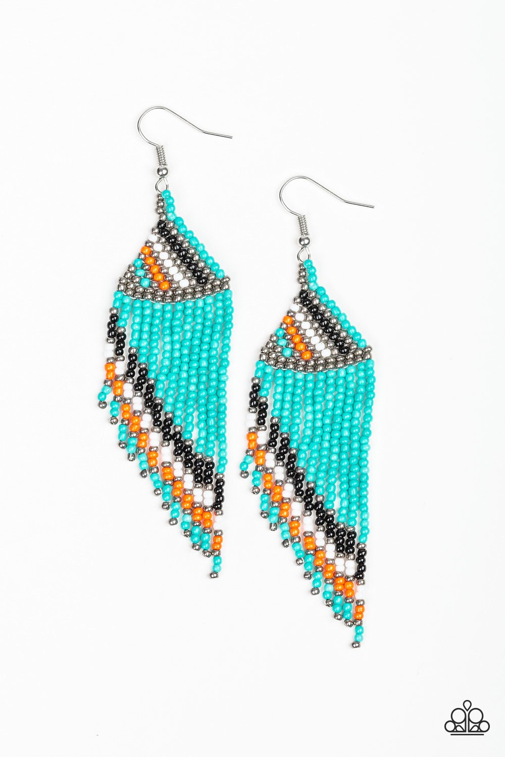 Bodaciously Bohemian - Paparazzi - Blue Orange Black and White Seed Bead Earrings