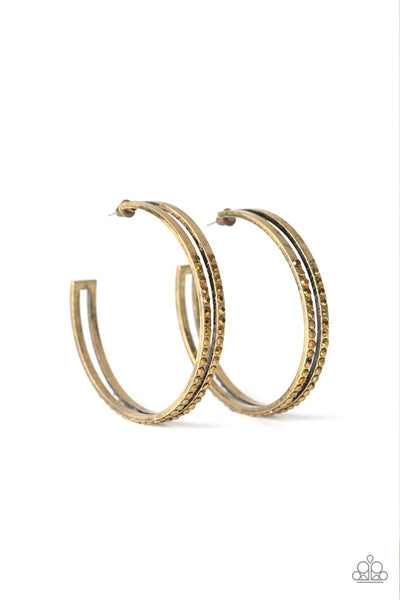 Double The Bling - Paparazzi - Brass Hoop Earrings