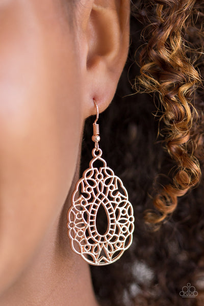 Wisteria Histeria - Paparazzi - Rose Gold Filigree Teardrop Earrings