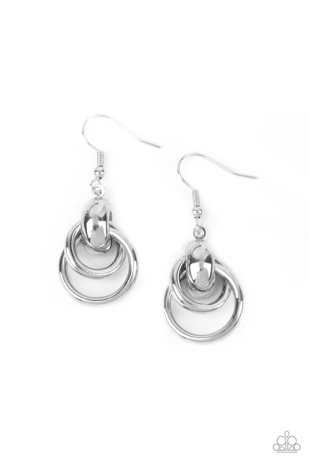 Running In Circles - Paparazzi - Silver Circle Earrings