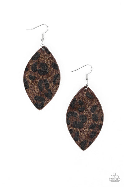 GRR-irl Power! - Paparazzi - Brown Fuzzy Cheetah Print Earrings