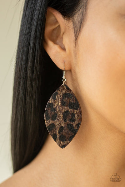 GRR-irl Power! - Paparazzi - Brown Fuzzy Cheetah Print Earrings