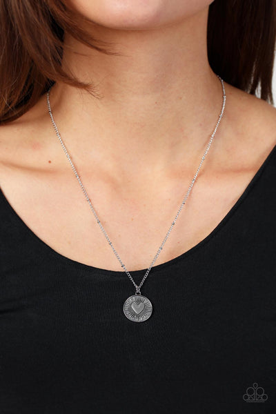 Lovestruck Shimmer - Paparazzi - Silver Heart Burst Pendant Necklace