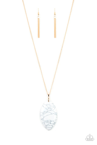 Santa Fe Simplicity - Paparazzi - White Almond Shape Stone Pendant Gold Necklace