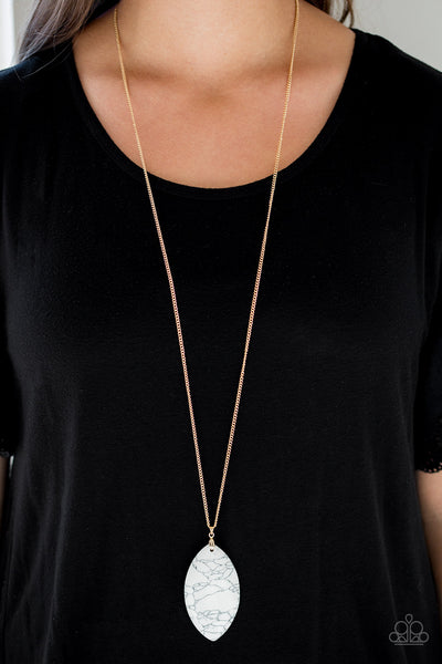 Santa Fe Simplicity - Paparazzi - White Almond Shape Stone Pendant Gold Necklace