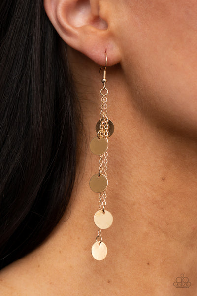 Take A Good Look - Paparazzi - Gold Disc and Chain Dangle Earrings